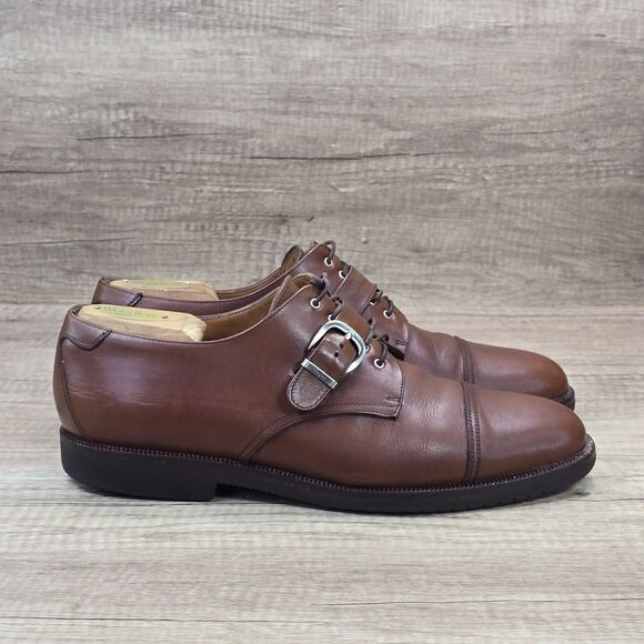 Salvatore Ferragamo Studio Men's Sz 9.5 D Brown Monk Strap Cap Toe Dress Shoes - Picture 1 of 10